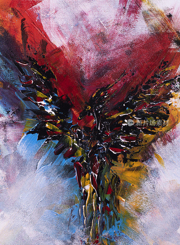 Colorful abstract painting of a phoenix bird